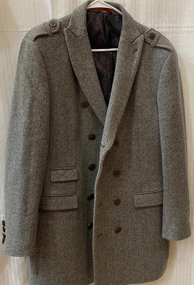 Abrigo Tallia Para Hombre Mediano Negro Gris Espiga Doble Pecho Pico Solapas Foto 2 de 4