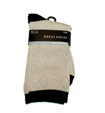Ladies Super Soft Rayon Tan/Black Dress Socks 1 Pair Shoe Size 4-10