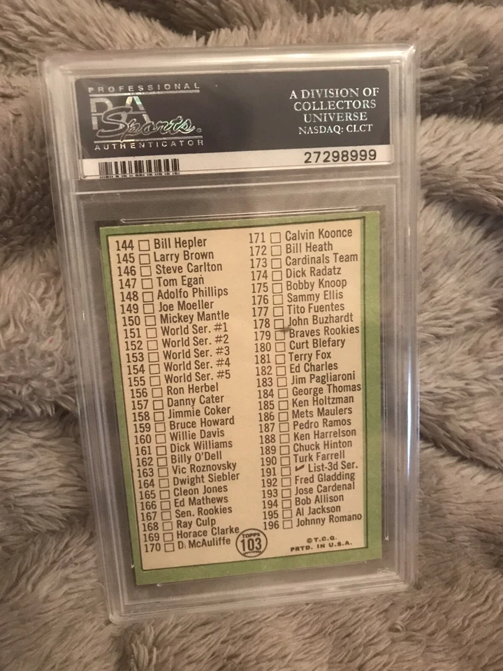 1967 Topps #103 Checklist 110-196 - 170 is D. McAuliffe - Mickey Mantle PSA 7 - Bild 2 von 2