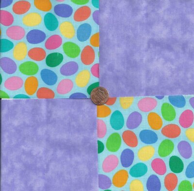 Colored Eggs and Lilac Purple 4 inch 100% Cotton Novely Fabric Squares FS2