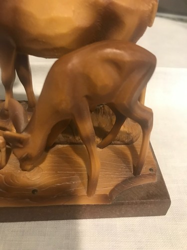 vintage German Hand Carved Black Forest Wood 2 deer & stag With Antlers - Picture 3 of 4