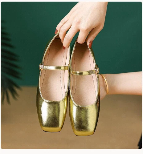 Zapatos de salón para mujer Mary Jane de ballet de tacón plano con correa en el tobillo punta cuadrada - Imagen 10 de 31