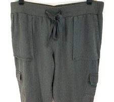 CASLON Women's Linen/Rayon Blend Cropped Cargo Jogger Pants Green Size M NEW