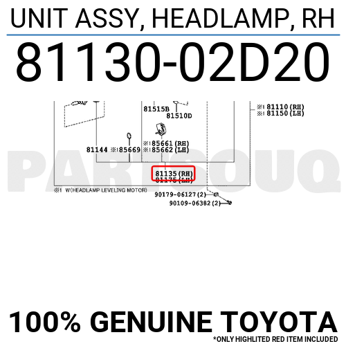 8113002D20 Genuine Toyota UNIT ASSY, HEADLAMP, RH 81130-02D20 | eBay