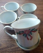 POINSETTIA  RIBBONS Christmas Coffee Cups Lot Of 6