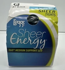L'eggs Sheer Energy Women's Sheer Tights Medium Support Jet Black Size Q NEW