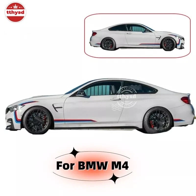 Kit de calcomanías adhesivas para puertas laterales a rayas deportivas carreras de autos BMW M4 2 PIEZAS vinilo Foto 2 de 3