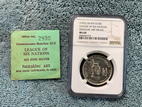 1972 League of Six Nations SC50C Silver Heraldic Art NGC MS68 Medal