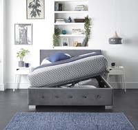 Aspire Beds Upholstered Side Opening Storage Ottoman Grey Linen Velvet Fabrics