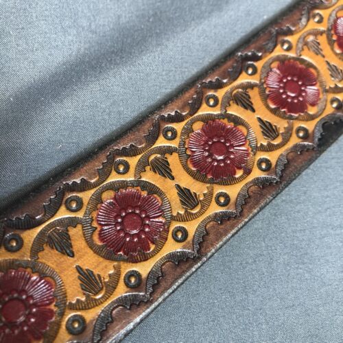 Leather Belt Mens 42 Fits 39-45 Western Country Cowboy Hand Tooled Embossed USA - Picture 2 of 7