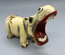Vintage Signed Sermel Tonala Mexico Paper Mache Figural Hippopotamus House Hippo