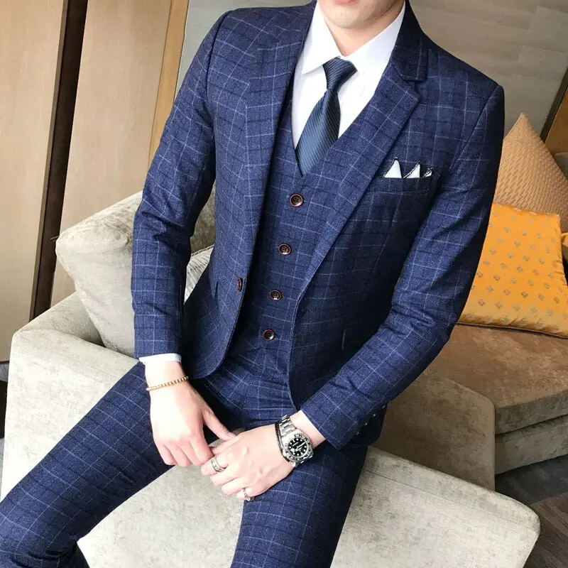 Mens 3-Piece Suit Jacket Vest Pants Wedding Party Formal Attire-image