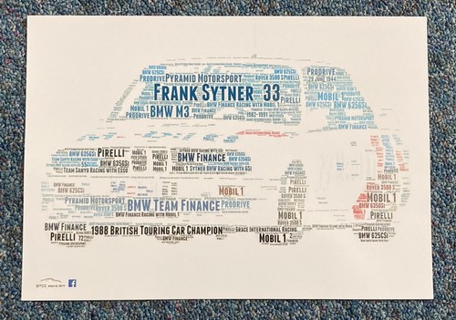 1988 BTCC Frank Sytner BMW M3 Word Art ~ A4 Poster