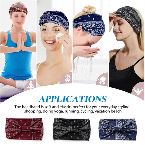 3pcs Boho Headbands Elastic Hair Bands Leopard Knotted Turban Wraps Stripe Cloth - Picture 5 of 9