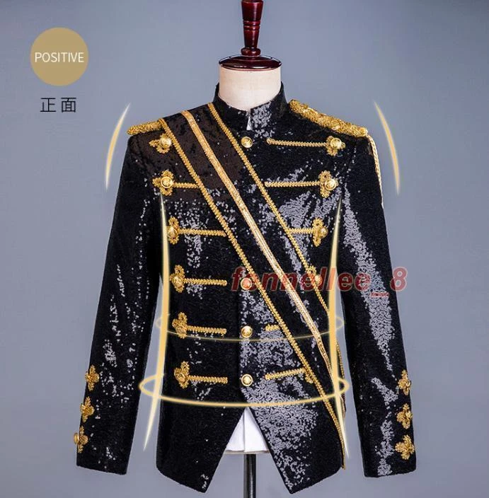 Disfraz de lentejuelas clásico chaqueta ajustada para hombre disfraz elegante abrigo estilo corte superior Foto 2 de 4