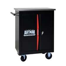 Rolling Tool Cart Double-Door Clapboard Tool Storage Cabinet with Lock & Key