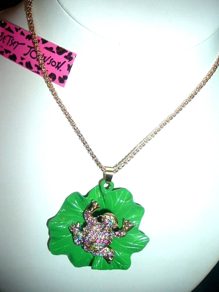 COLLAR Betsey Johnson Multicolor Imitación Pavé Cristal Verde Esmalte RANA Dorado Foto 3 de 4