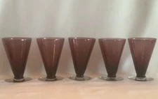 Matched Set of 5 Blenko # 365W AMETHYST PURPLE WATER GLASS w/ CRYSTAL CLEAR FOOT