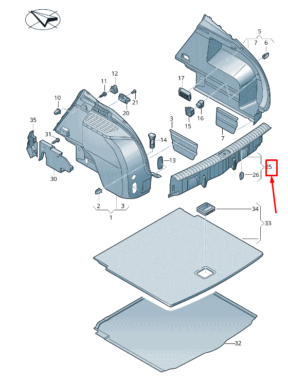 Garniture de panneau transversal Audi Q3 F3 neuve 83A8644834PK d'origine
