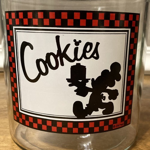 Disney Mickey Mouse Cookies Jar Glass Black Red Checker Silhouette With Lid - Picture 6 of 9