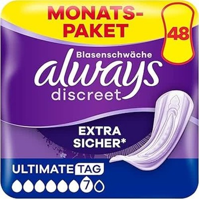 Always Discreet Inkontinenzeinlagen Ultimate Day, 48 Binden (4 x 12 Stück)