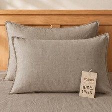 100 Linen Pillowcase Standard Size, Set of 2, Stone Washed Pillowcases Envel...
