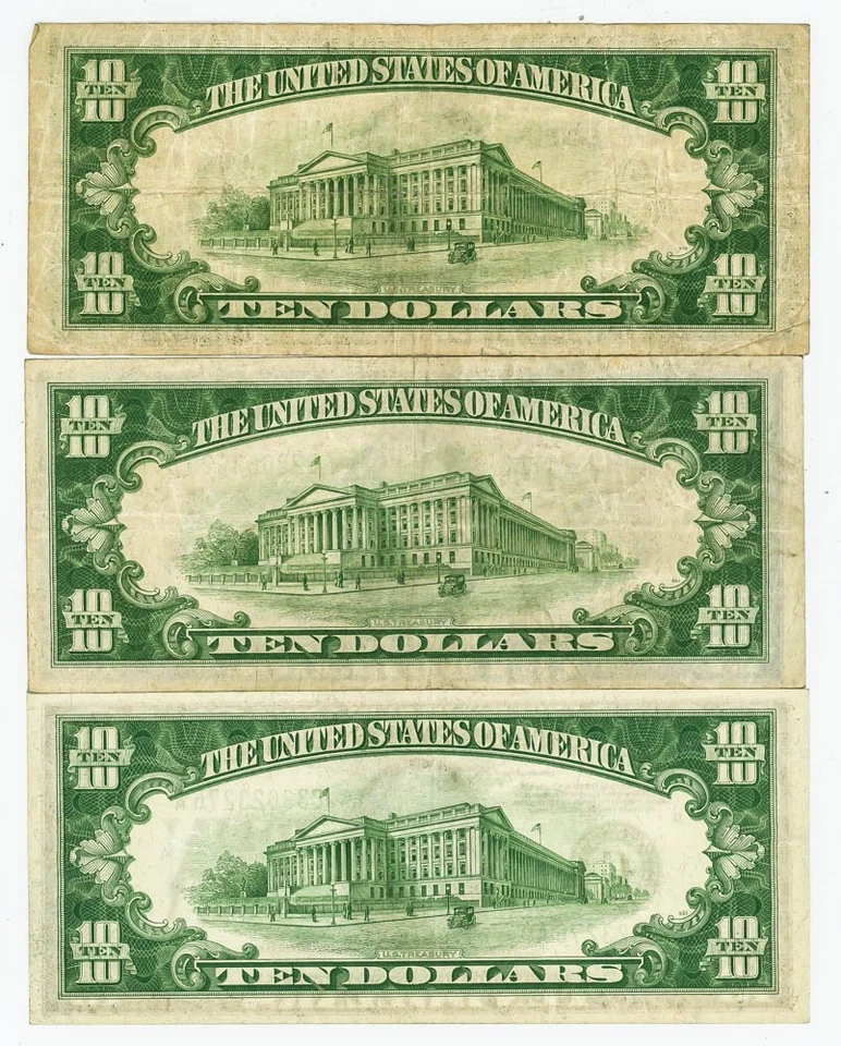 FR#2006 $10 1934A (3) Three FRN Mule Notes Boston, New York, Philly DC-6099 - Image 2 of 3