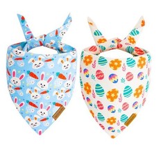 Easter Dog Bandanas 2 Pack - Reversible Pet Large Easter - Blue, Light Yellow