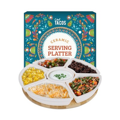 Ceramic Taco Serving Platter - Divided Serving Tray for Taco Tuesday Lazy Sus...