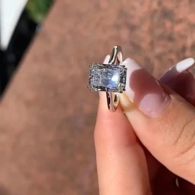 4Ct Lab Created Diamond Radiant Cut Engagement Solitaire 14K White Gold FN Ring - Image 3 of 4