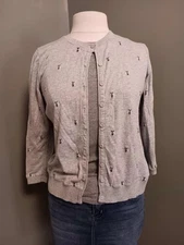 Bass Women's Gray Cardigan Lightweight Sweater With Bumble Bee Print Size Medium