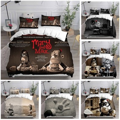 Mary and Max 3D-Druck Bettbezug Kissenbezuge 2/3pcs Bettwäsche Set Single Double