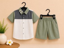A toddler boys' two-piece casual color-blocked summer short coordinate set