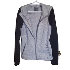 Tek Gear WarmTek Womens Full Zip Hoodie Gray Black Mixed Media Thumbholes Medium