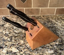 3 CUTCO Knives W/ Wood Block 1768 1729 1728 Brown Handles