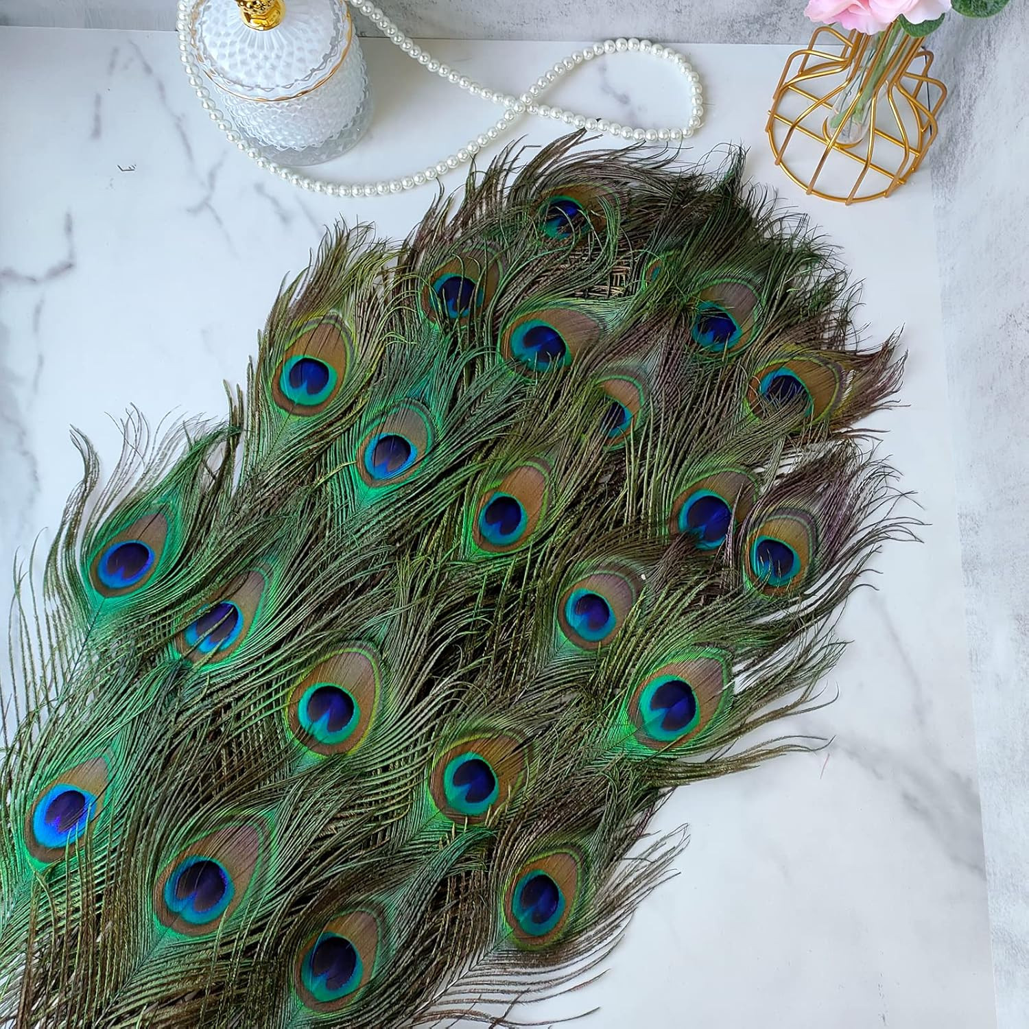 12Pcs Peacock Feather Natural in Bulk 10-12 Inch 25-30Cm for Craft Vase Wedding