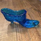 Fenton Carnival Glass Aqua Blue Daisy and Button Slipper Shoe Vintage