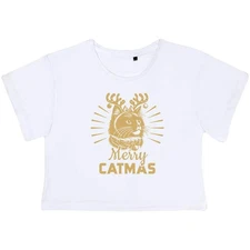 'Merry Catmas' Women's Cotton Crop Tops (CO058344)