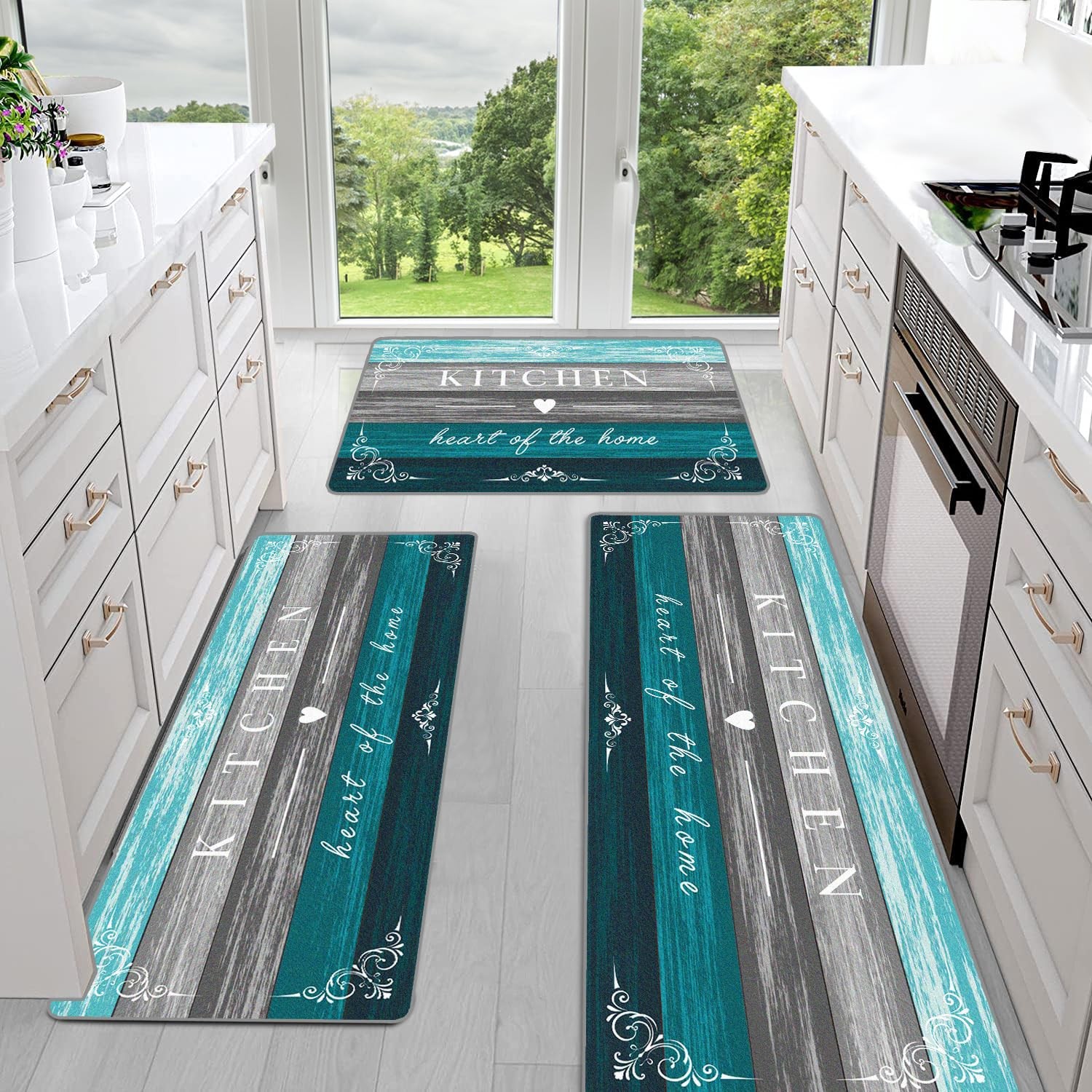 Farmhouse Kitchen Rugs Set of 3 Non Slip Washable Mats for Floor