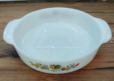 Fire King 8 Inch Round #450 Anchor Hawking Chanticleer Rooster Harvest Vegetable