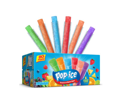 Pop-Ice Assorted Fruit Freezer Ice Pops, Gluten-Free Frozen Snack, 1.5 oz, 80 Co