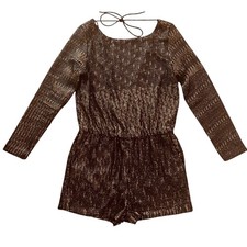 ZARA BASIC Women's Sequins Romper Size S Black  Gold Long Sleeve Open Back