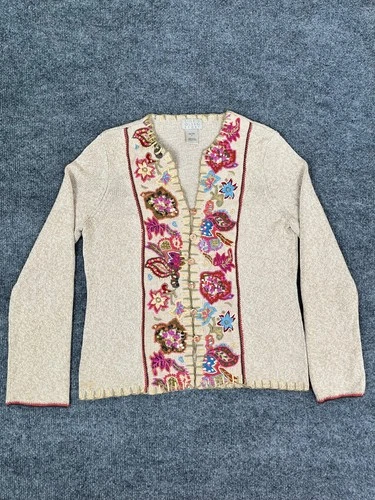 VTG Sigrit OLsen Sport Embroidered Bohemian Sweater Cardigan Silk/Cotton  Size P