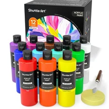 Shuttle Art 12 Colors Acrylic Paint, 250ml/8.45oz Bottles Acrylic Paint Set, ...
