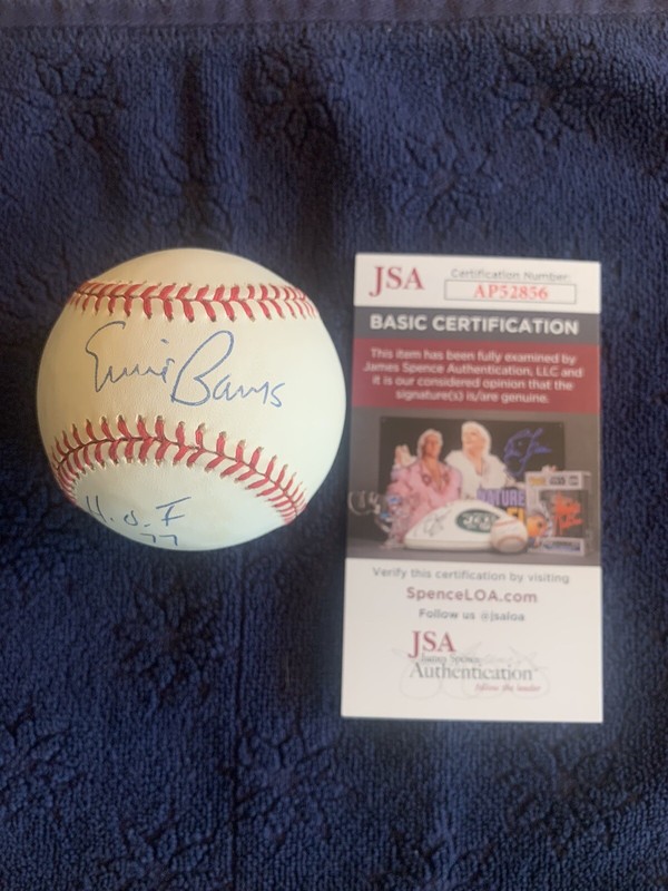 Ernie Banks HOF 77 Autographed ONL Baseball JSA COA Vintage