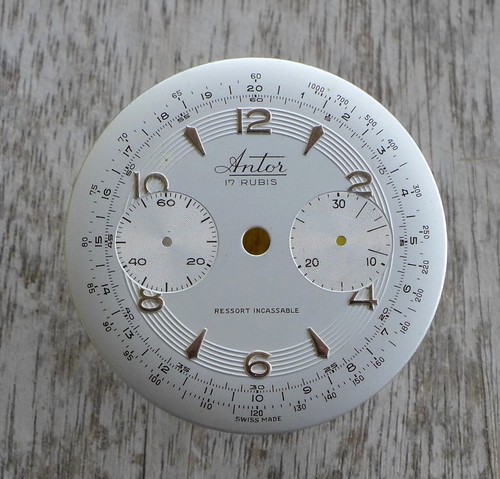 Cadran Chronographe Suisse Antor Pour Landeron 48 - 34,40 Mm - New Old Stock