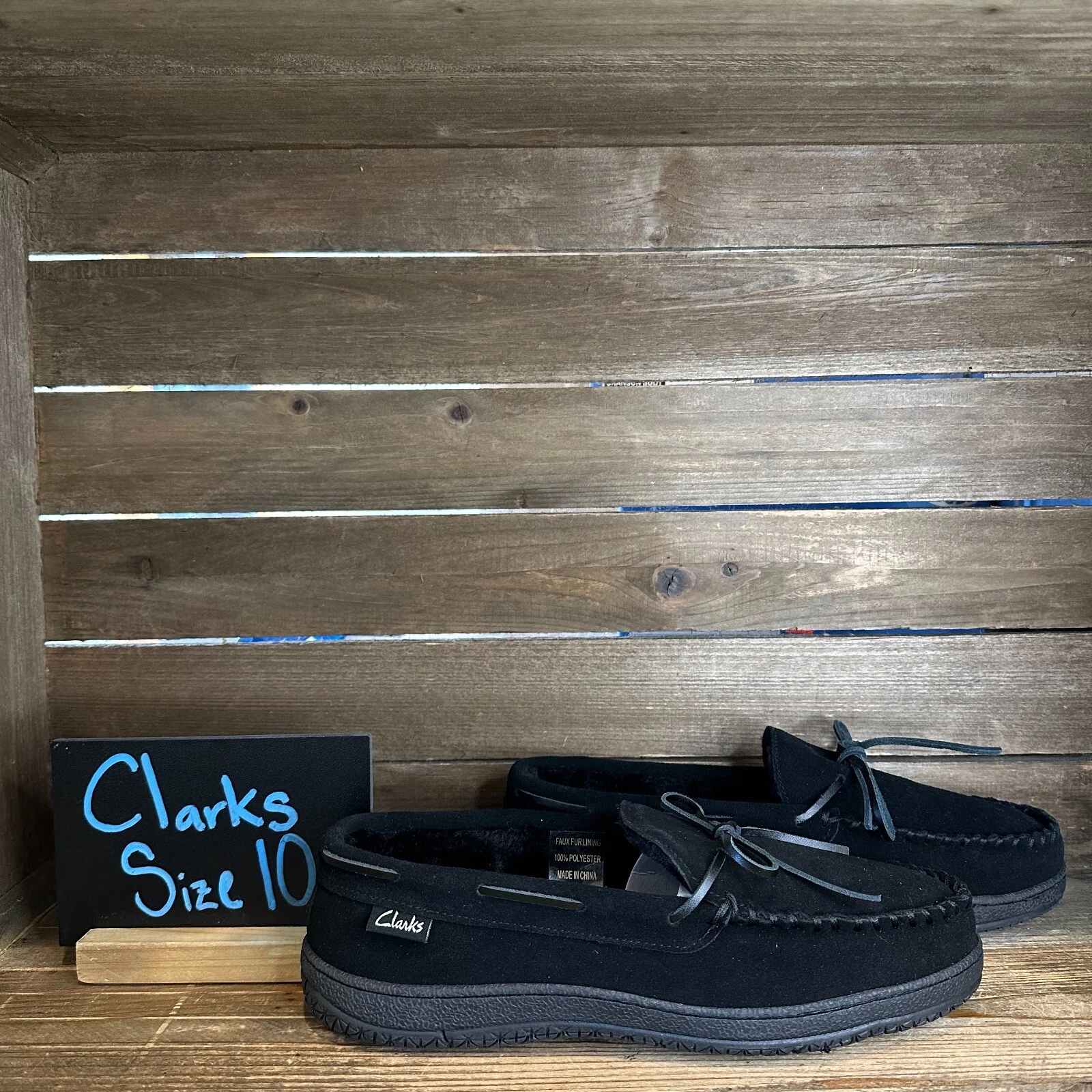 Mocassini scarpe mocassini nuovi uomo Clarks neri foderati in camoscio taglia 10 nuovi con scatola