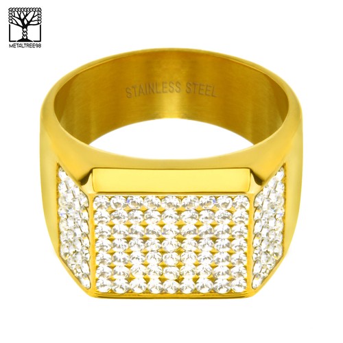 Anelli Uomo Hip Hop Acciaio Inox Ghiacciato Fascia Tono Oro Argento Mignolo SSR 302 - Foto 2 di 6