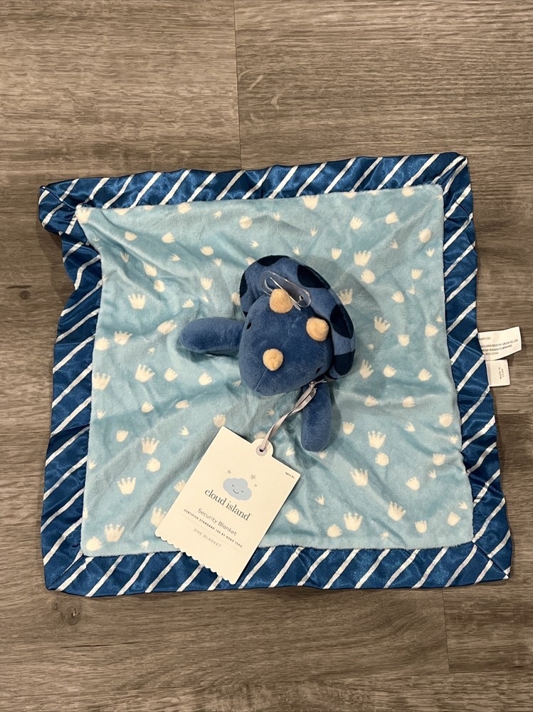 Cloud Island Dino Lovey Blanket with Satin Trim in Light Blue Triceratops Design  