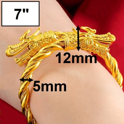 18k Gold Filled Over Silver Womens Adjustable Dragon Bangle 6" to 9" Inch D796 - Picture 11 of 13